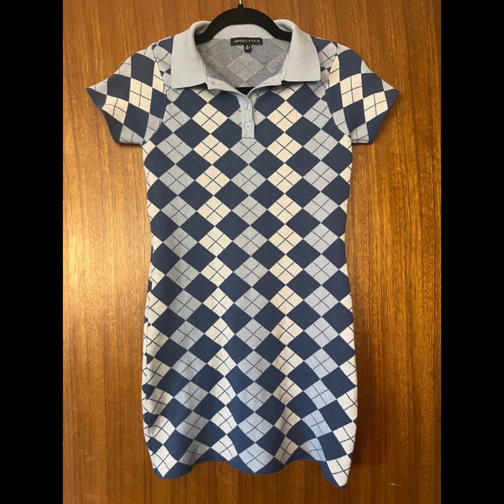 Blue and White Argyle Polo Mini Dress